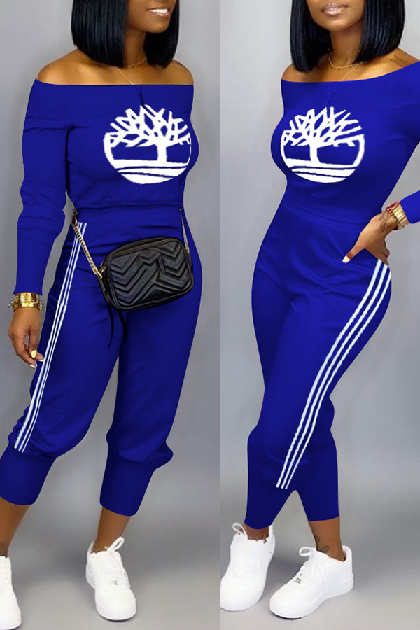 

Lovely Casual Print Blue Two-piece Pants Set