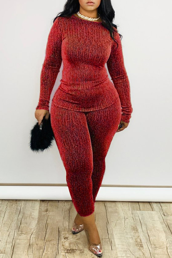 

Lovely Casual Basic Red Two-piece Pants Set