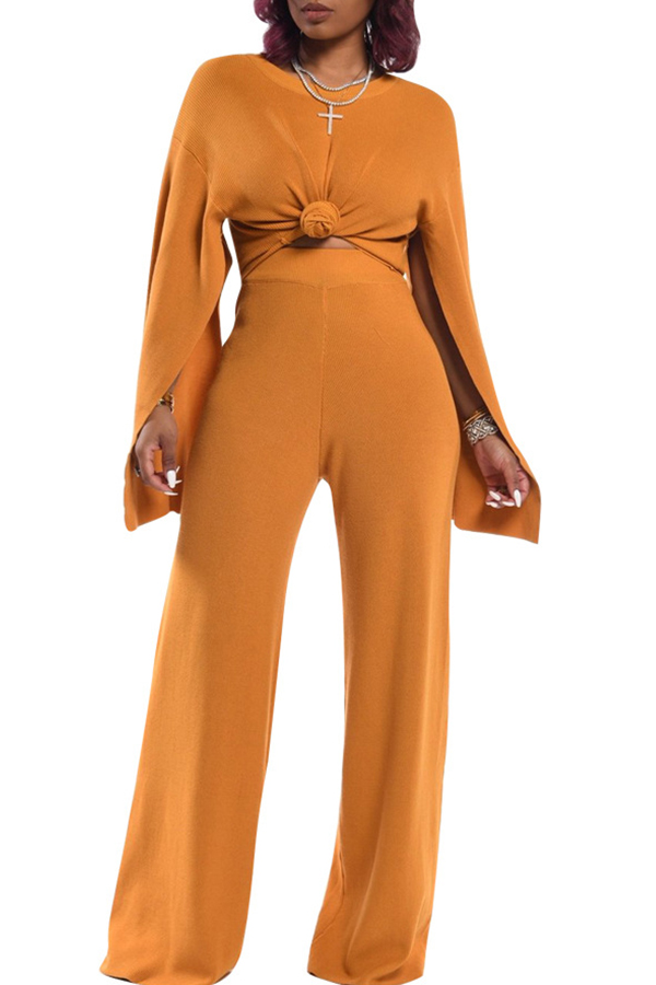 

Lovely Casual Cloak Design Yellow Two-piece Pants Set