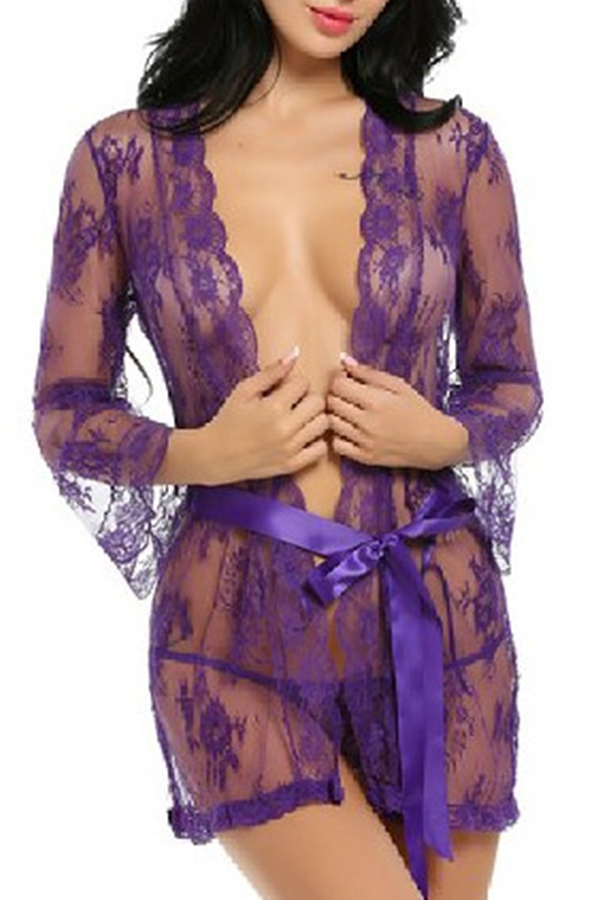 

Lovely Chic See-through Purple Babydolls
