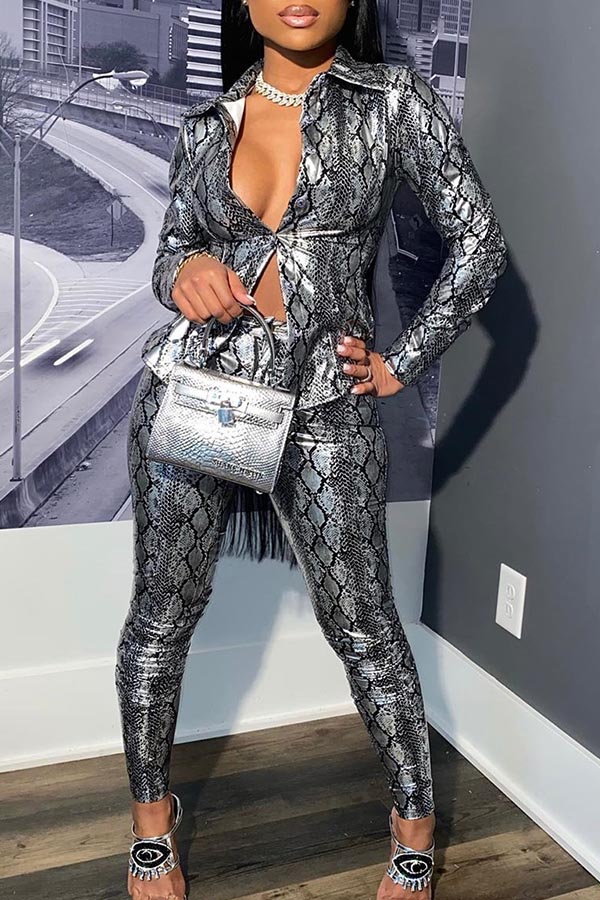 Lovely Casual Print Grey Two-piece Pants Set