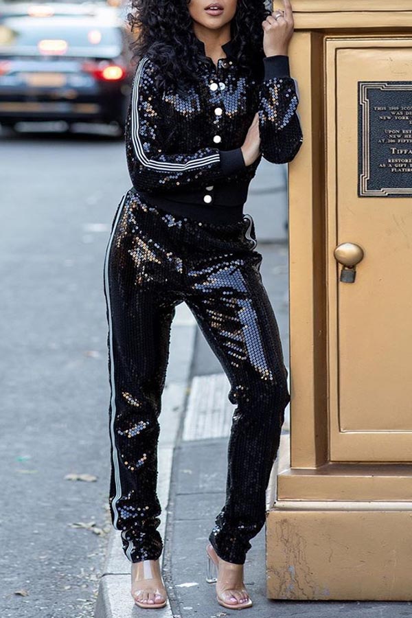 

Lovely Party Buttons Design Black Two-piece Pants Set