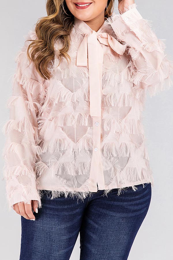 

Lovely Sweet Tassel Design Pink Plus Size Blouse