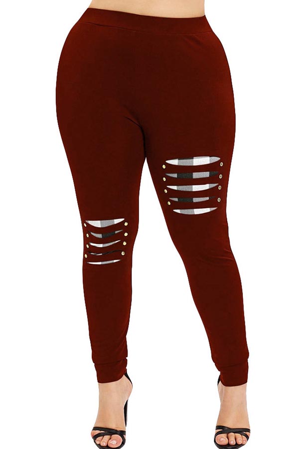 

Lovely Casual Patchwork Red Plus Size Pant