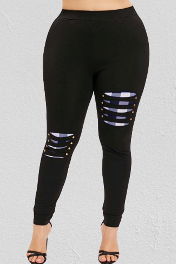 

Lovely Casual Patchwork Black Plus Size Pant