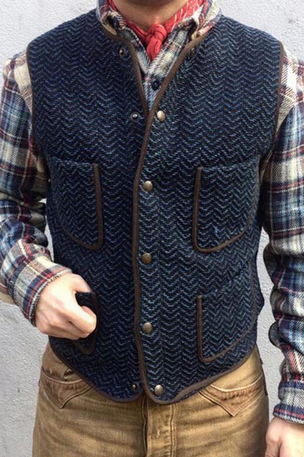 

Lovely Casual Basic Buttons Blue Vest