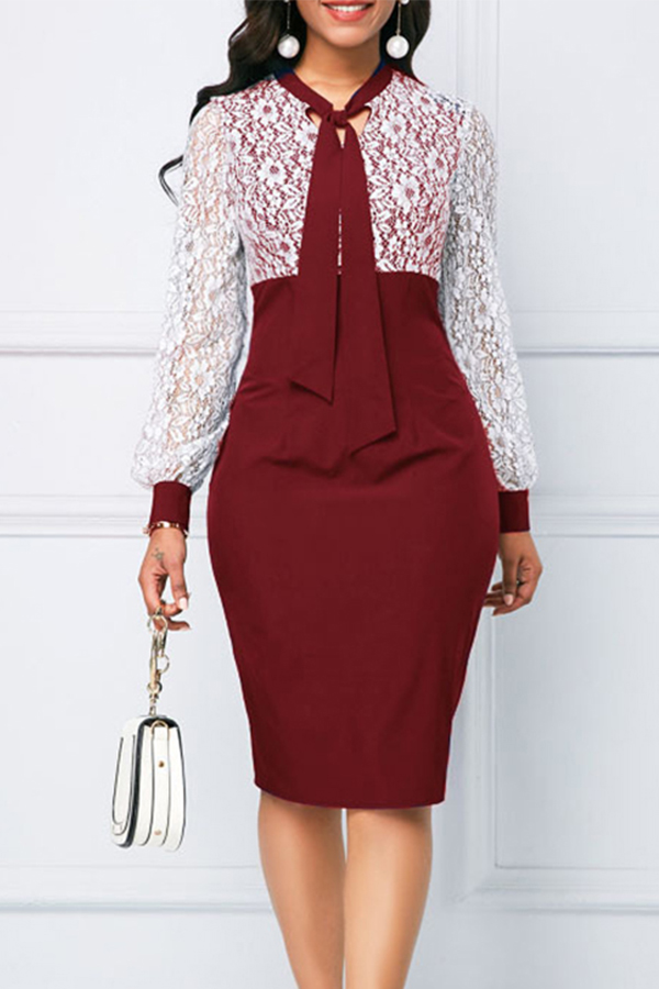 

Lovely Chic Patchwork Red Knee Length Dress