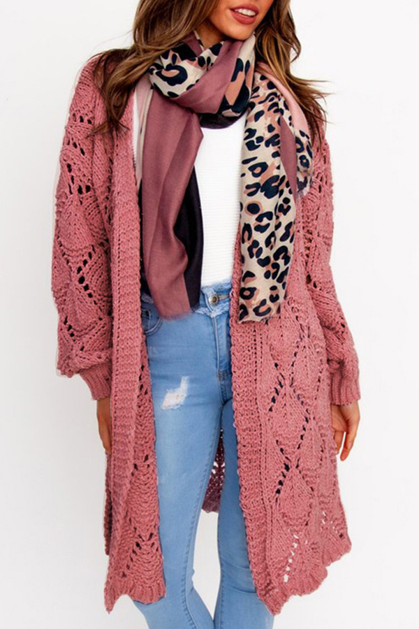 

Lovely Casual Hollow-out Pink Cardigan