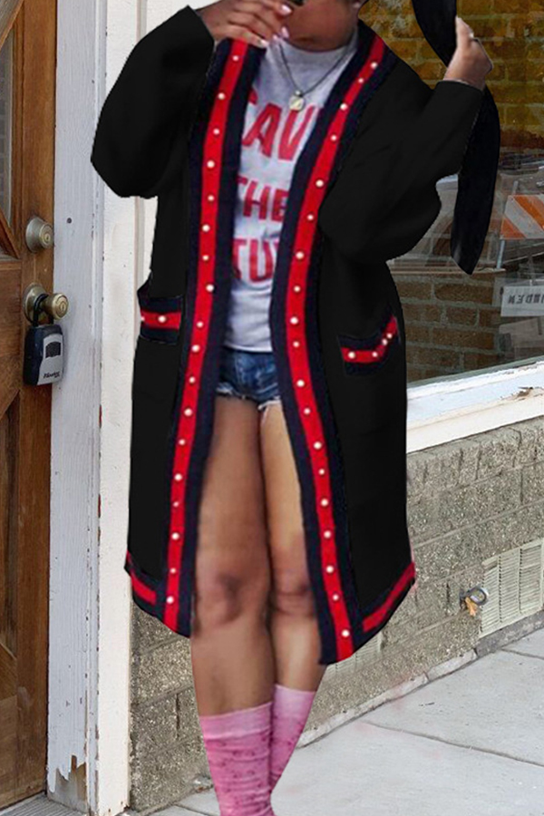 

Lovely Casual Patchwork Black Cardigan