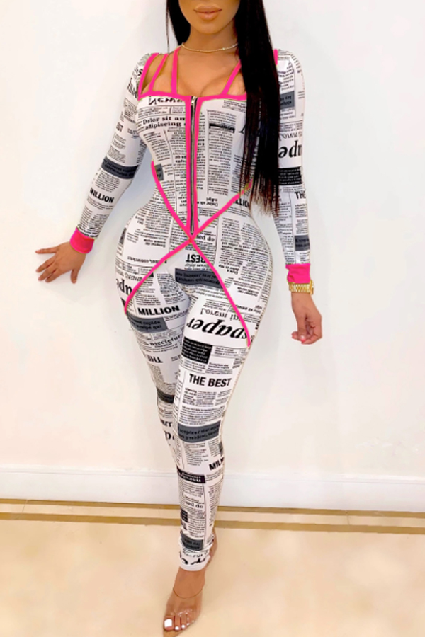 

Lovely Chic Letter Print Rose Red One-piece Jumpsuit