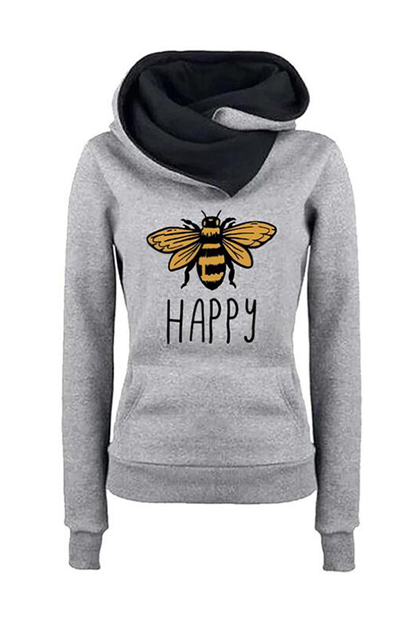 

Lovely Leisure Hooded Collar Grey Hoodie