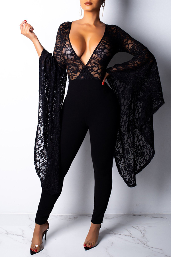

Lovely Stylish Flounce Design Black One-piece Jumpsuit