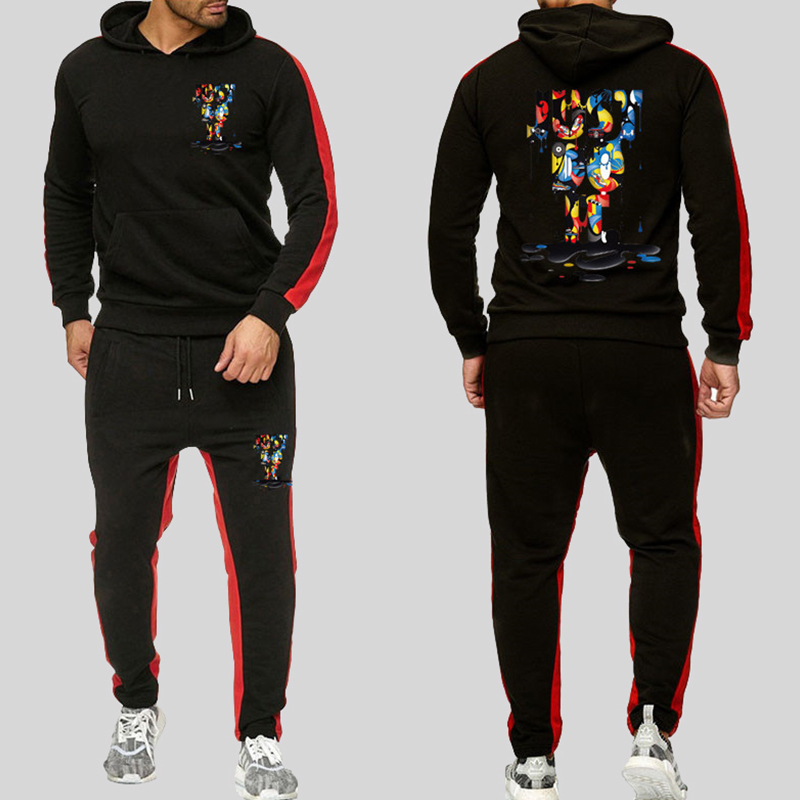 Lovely Casual Hooded Collar Print Black Two-piece Pants Set