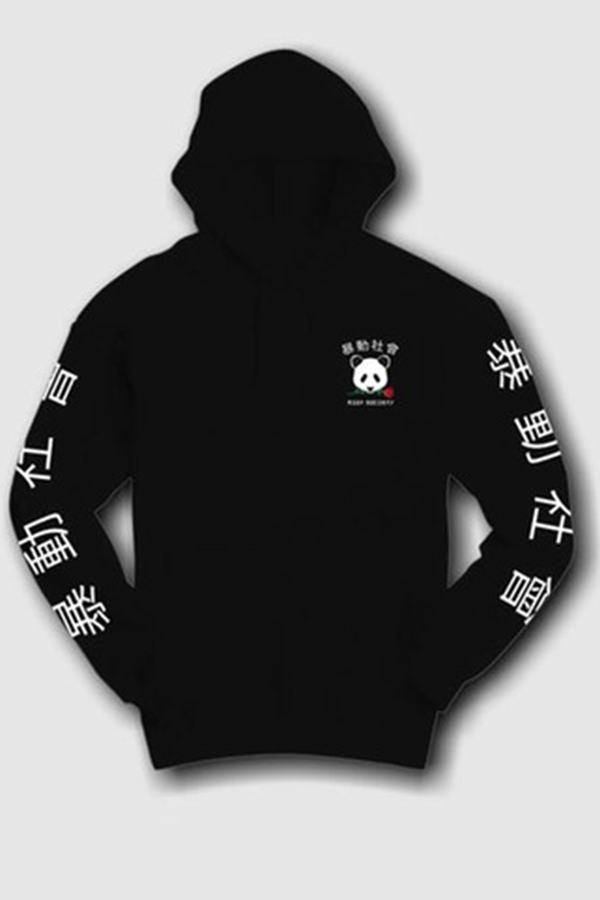 

Lovely Casual Print Black Hoodie