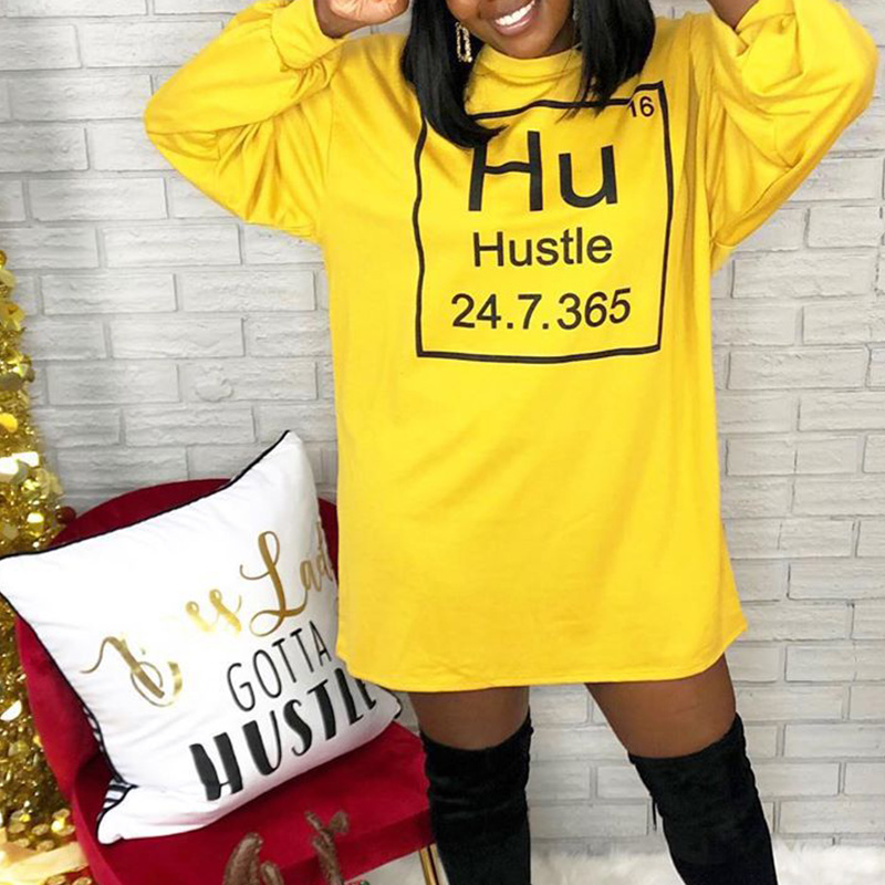 

Lovely Casual Letter Printed Yellow Mini Dress