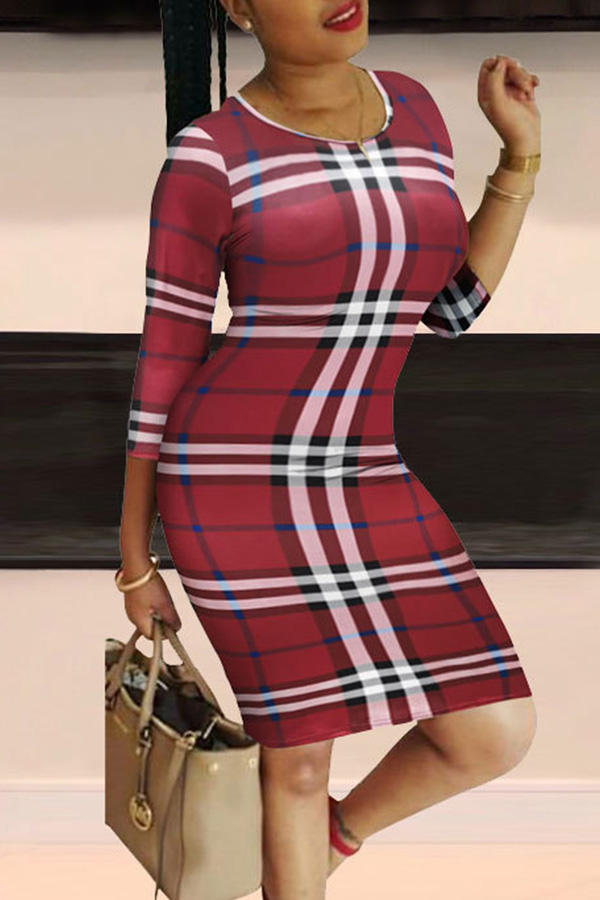 

Lovely Casual Plaid Print Red Knee Length Dress