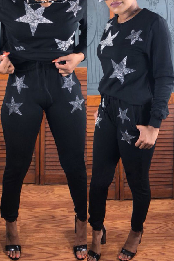 

Lovely Casual Star Black Two-piece Pants Set