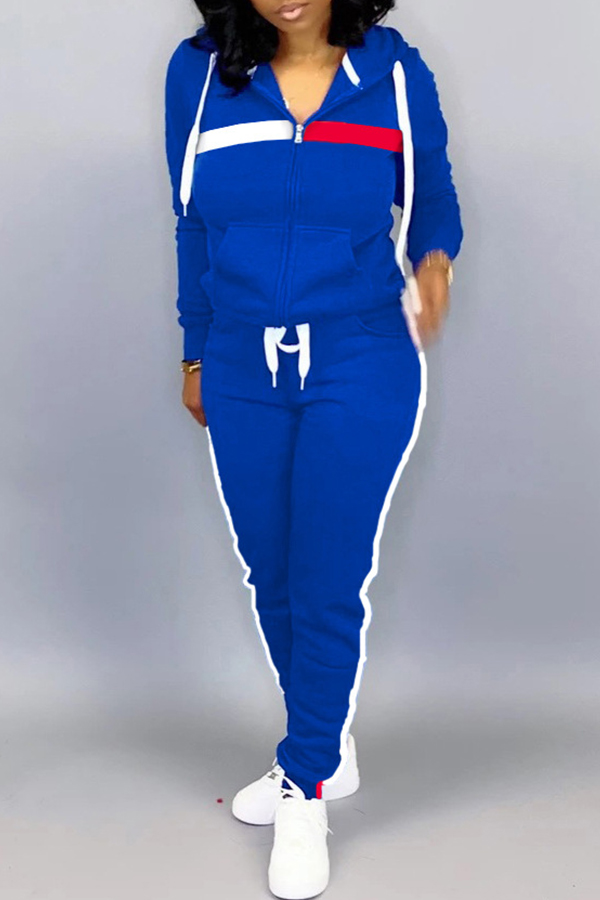 

Lovely Casual Patchwork Blue Two-piece Pants Set