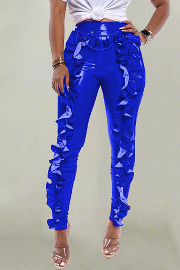 

Lovely Trendy Flounce Design Blue Pants