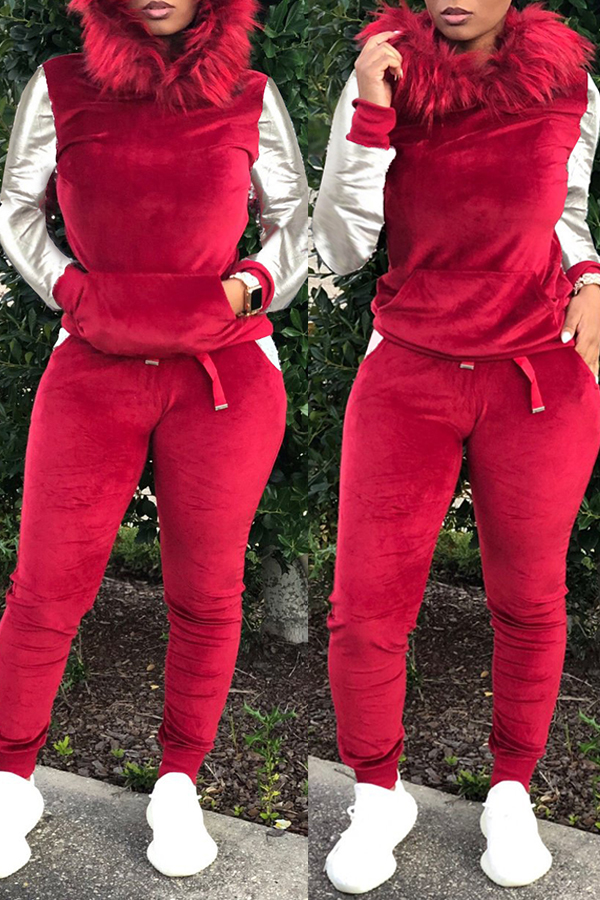 

Lovely Casual Patchwork Red Two-piece Pants Set