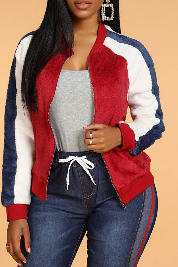 

Lovely Chic Patchwork Red Coat