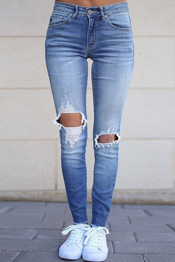 

Lovely Casual Hollow-out Blue Jeans