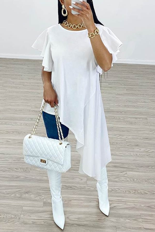 

Lovely Casual Asymmetrical White Blouse