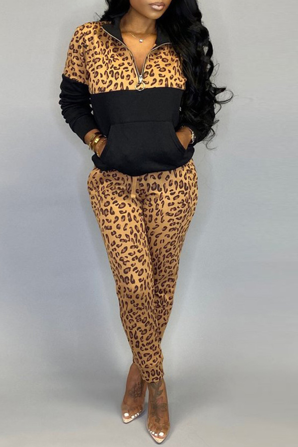 

Lovely Leisure Leopard Black Two-piece Pants Set