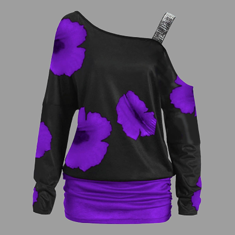 

Lovely Casual Floral Print Purple Plus Size Blouse