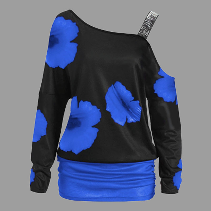 

Lovely Casual Floral Print Blue Plus Size Blouse