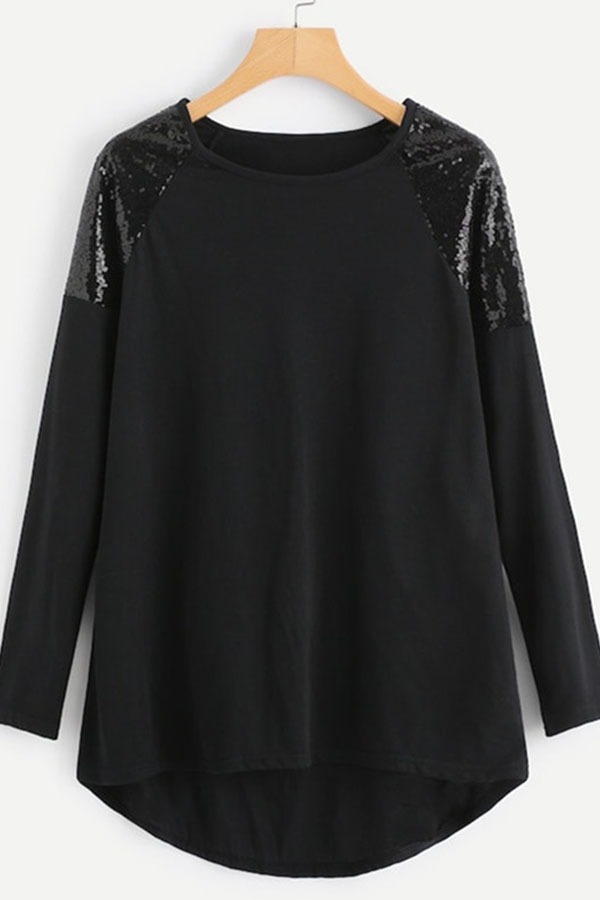 

Lovely Casual Patchwork Black Plus Size T-shirt