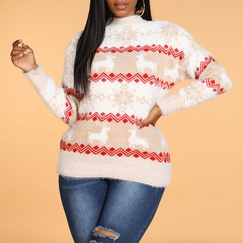 

Lovely Christmas Day Striped Khaki Sweater