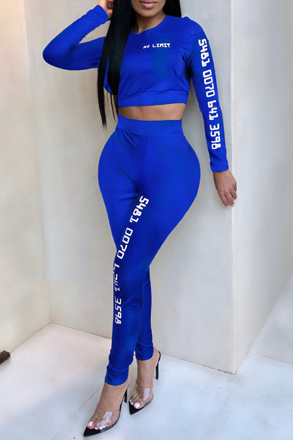 

Lovely Casual Letter Print Blue Two-piece Pants Set