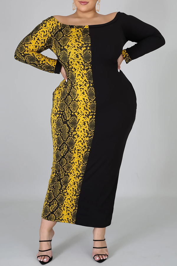 

Lovely Casual Patchwork Black Mid Calf Plus Size Dress