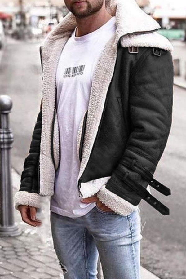 

Lovely Casual Patchwork Black Faux Suede
