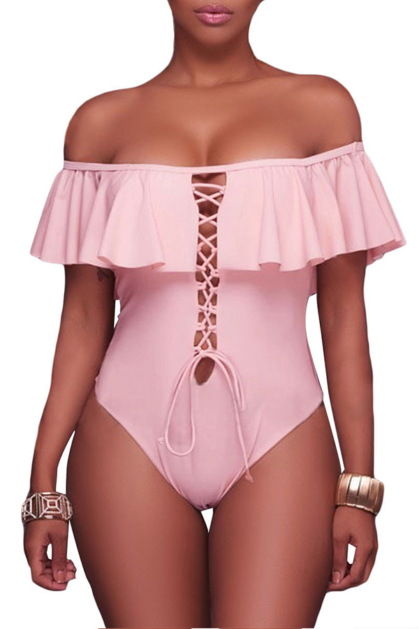 

Lovely Flounce Design Pink One-piece Swimsuit