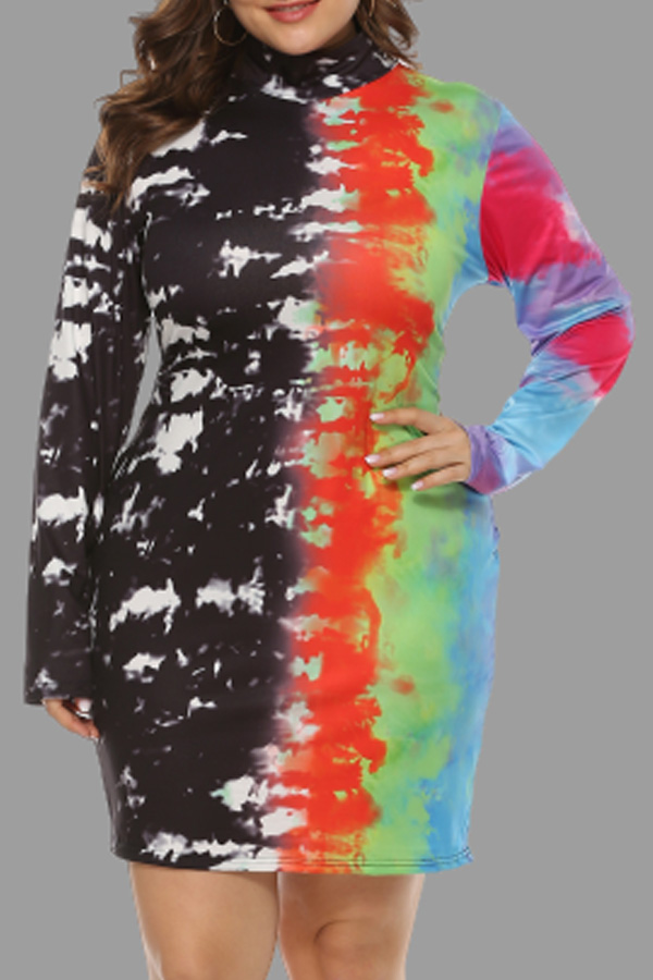 

Lovely Casual Print Plus Size Mini Dress, Multi