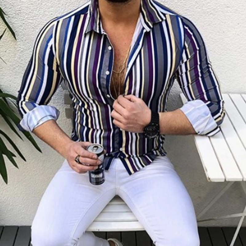 

Lovely Casual Turndown Collar Striped Print Purple Shirt, Purple stripes