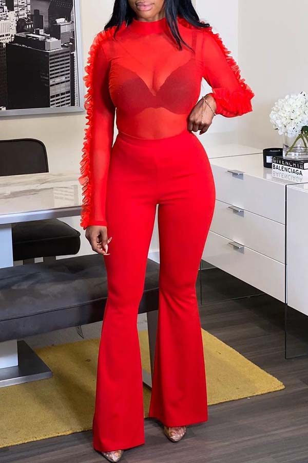 

Lovely Sexy See-through Red Two-piece Pants Set