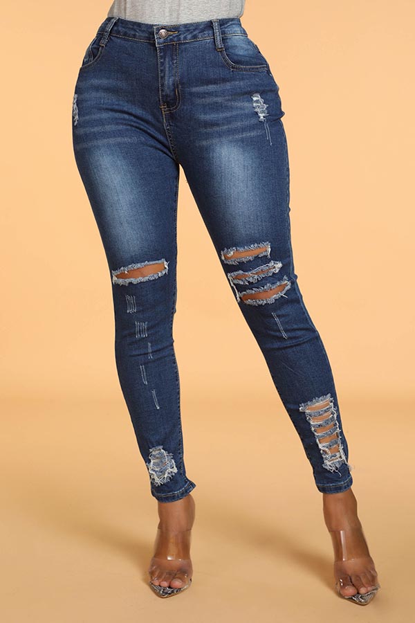 

Lovely Casual Broken Holes Blue Jeans