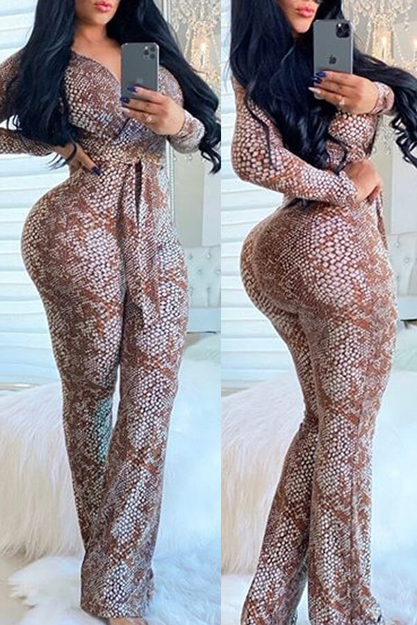 

Lovely Casual Snakeskin Print One-piece Jumpsuit, Cobra