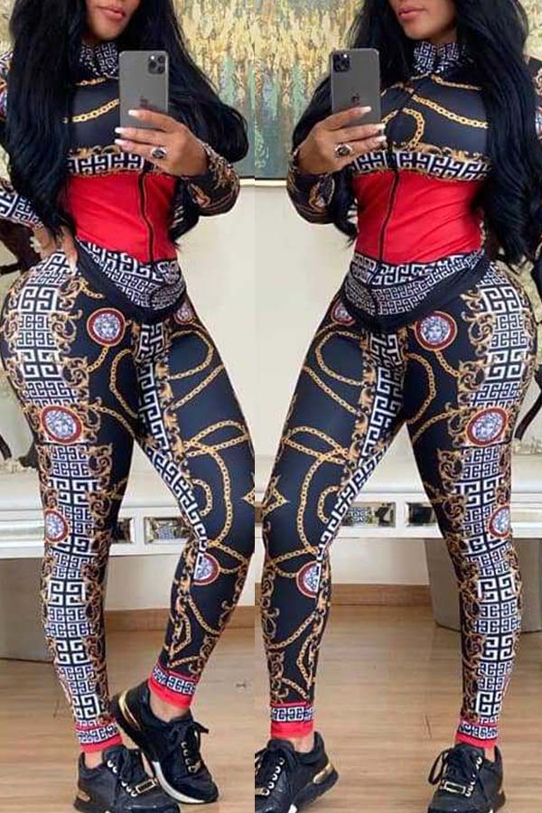 

Lovely Trendy Print Black Two-piece Pants Set