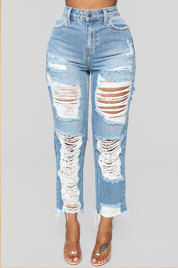 

Lovely Leisure Hollow-out Blue Jeans