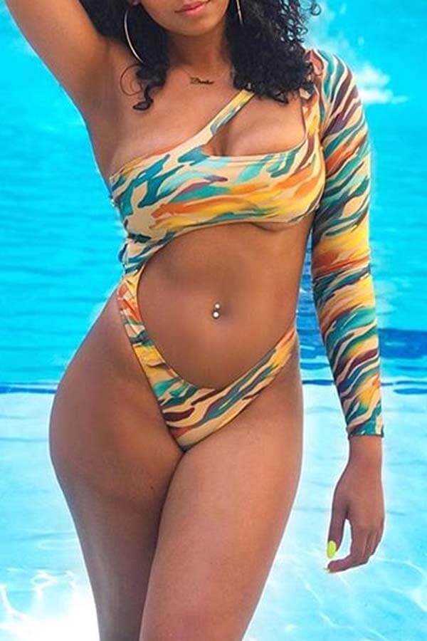 

Lovely Hollow-out Yellow One-piece Swimsuit