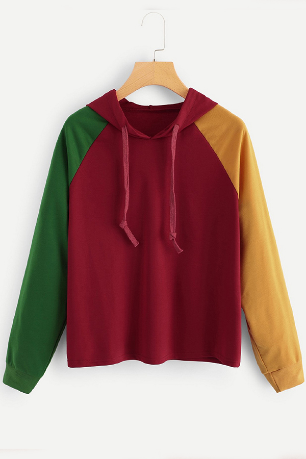 

Lovely Casual Patchwork Red Hoodie