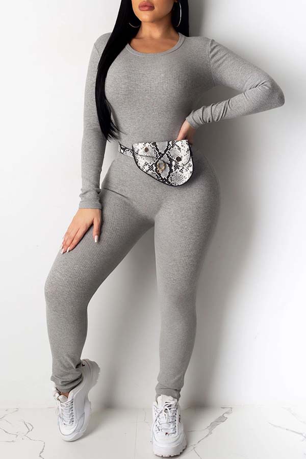 

Lovely Casual Basic Grey Two-piece Pants Set