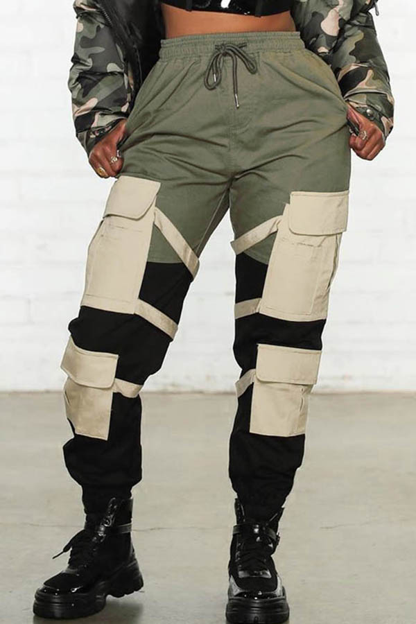 

Lovely Casual Patchwork Army Green Pants