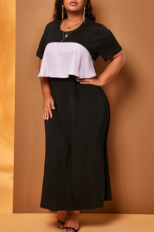 

Lovely Chic Flounce Design Black Ankle Length Plus Size Dress