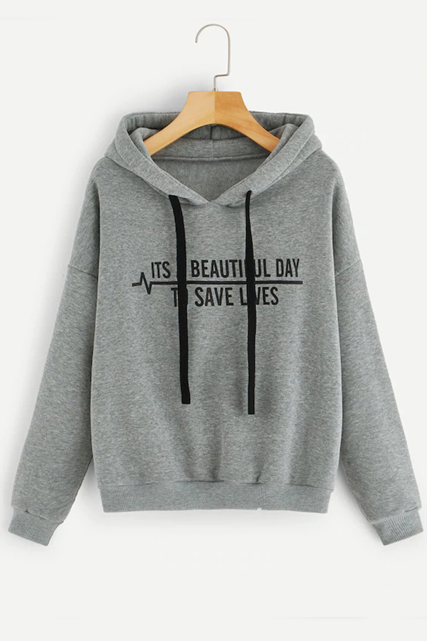 

Lovely Casual Hooded Collar Print Grey Hoodie