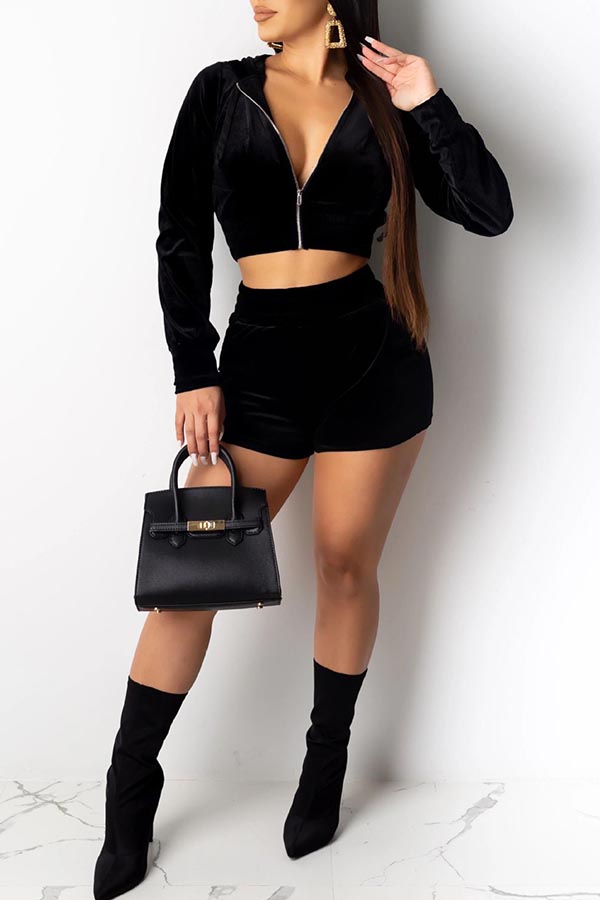 

Lovely Chic Zipper Design Black Two-piece Skirt Set